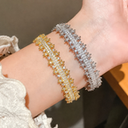 Lace-Edge Cubic Zirconia Cuff Bracelet - 18K Gold & Silver Plated