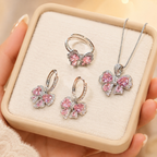 Pink Bow Cubic Zirconia Jewelry Set