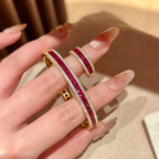 Luxury Blue & Red Spinel Zircon Bangle & Ring Set - Stackable Statement Bangle for Women