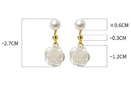 S925 Silver Freshwater Pearl Rose Drop Earrings