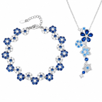 Juego de pulsera y collar de cristal de flor azul con púas