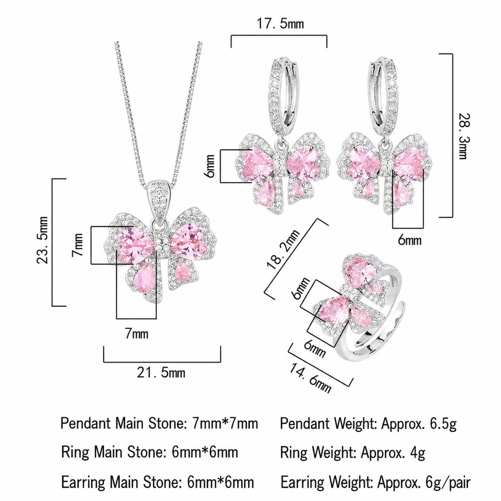 Pink Bow Cubic Zirconia Jewelry Set
