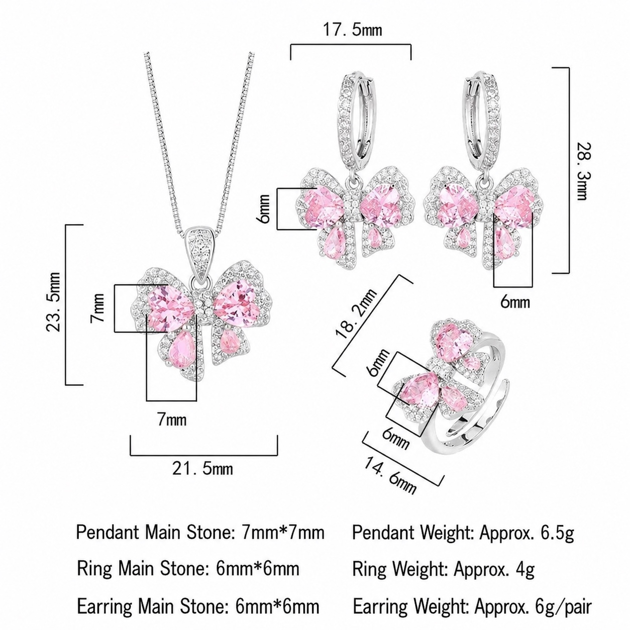Pink Bow Cubic Zirconia Jewelry Set