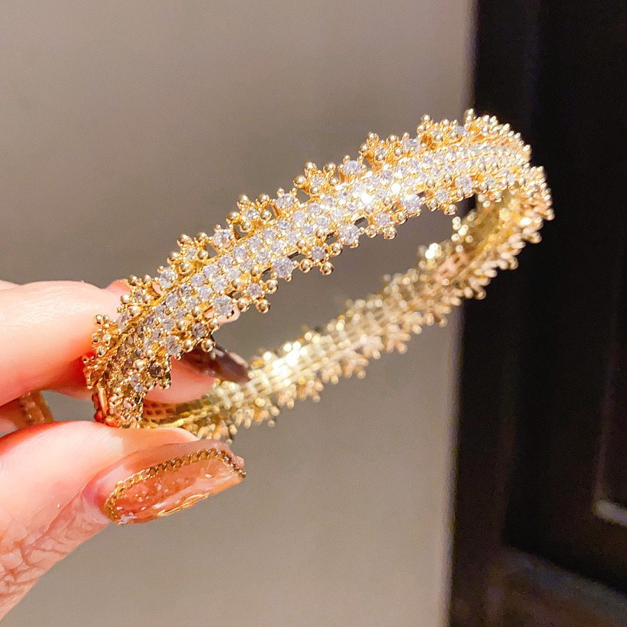 Lace-Edge Cubic Zirconia Cuff Bracelet - 18K Gold & Silver Plated