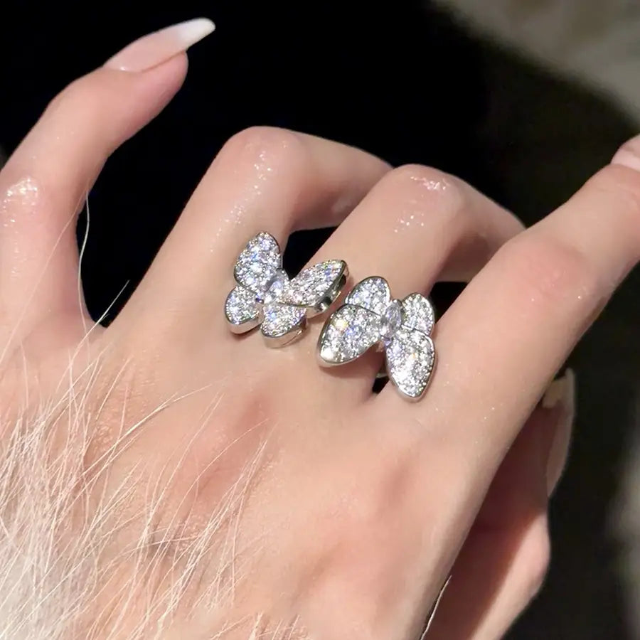 Twin Butterfly Ring – Adjustable Open Band