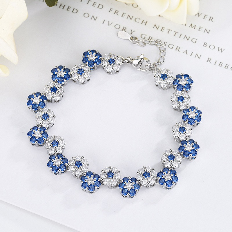 Juego de pulsera y collar de cristal de flor azul con púas
