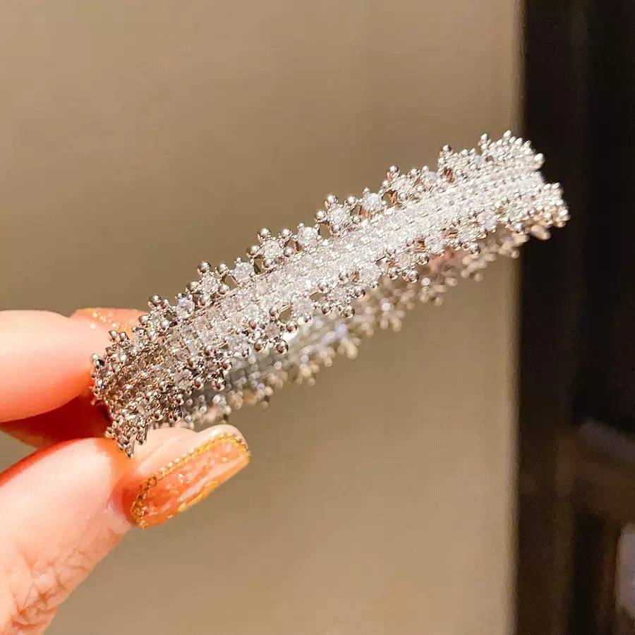 Lace-Edge Cubic Zirconia Cuff Bracelet - 18K Gold & Silver Plated