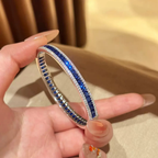 Luxury Blue & Red Spinel Zircon Bangle & Ring Set - Stackable Statement Bangle for Women