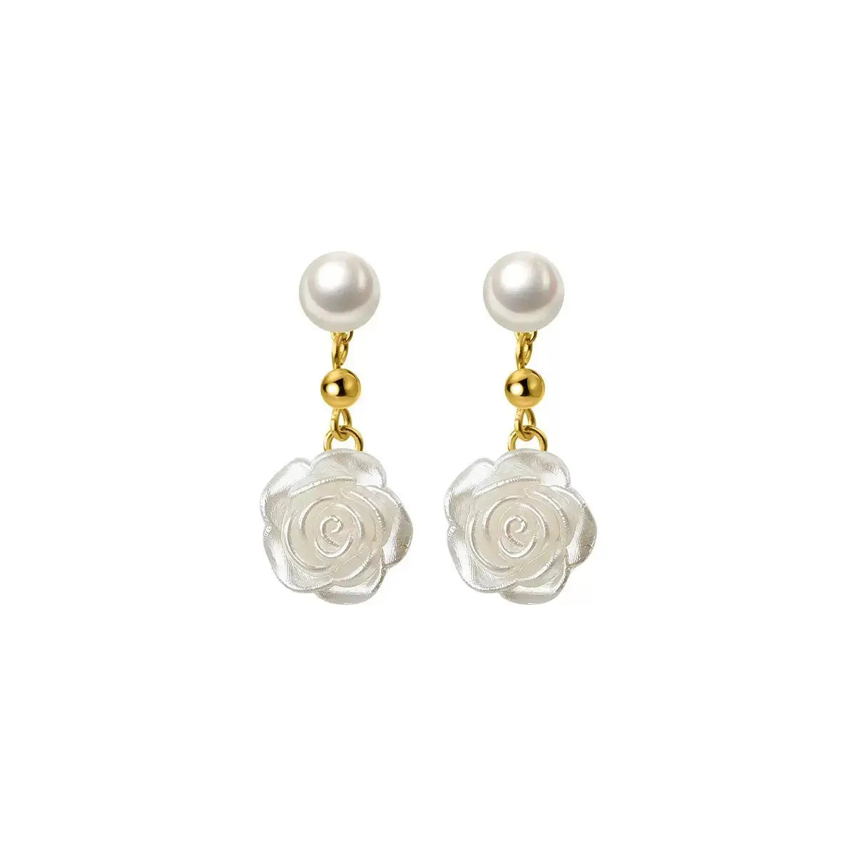 Pendientes colgantes de plata 925 con perlas de agua dulce y rosas