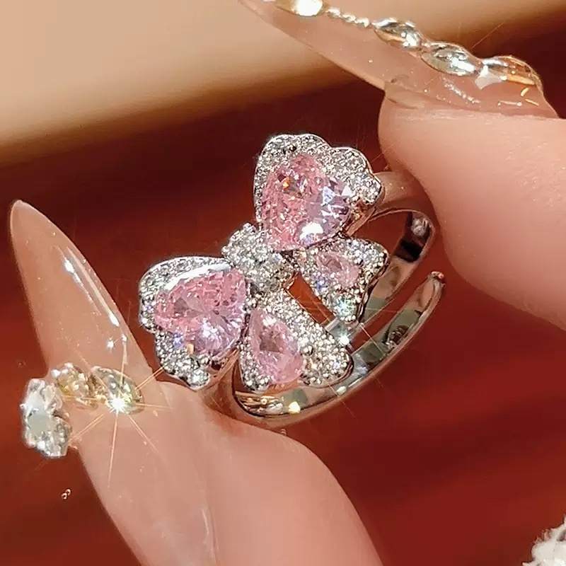 Pink Bow Cubic Zirconia Jewelry Set