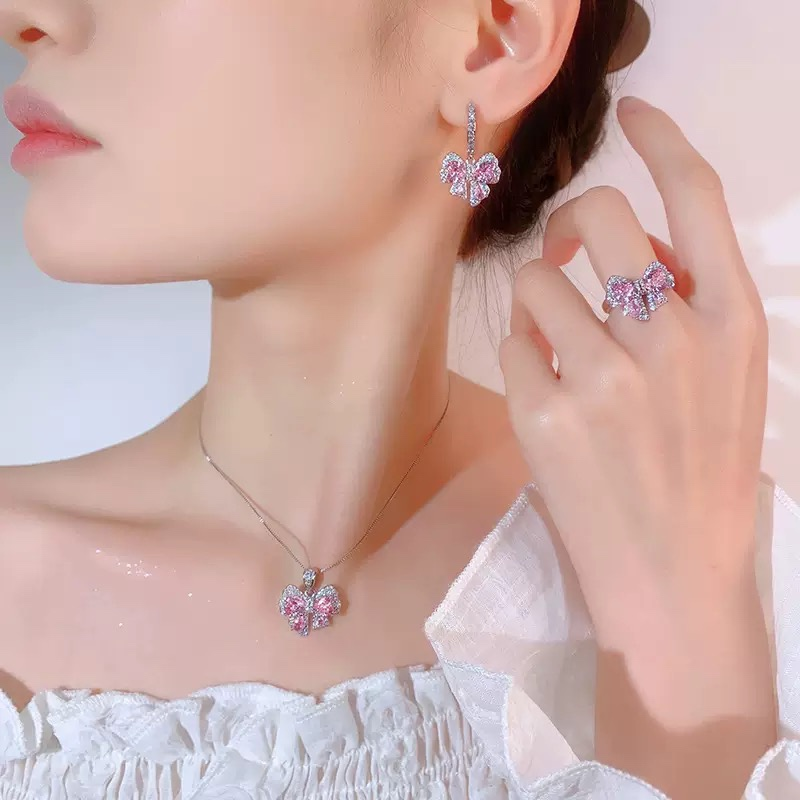 Pink Bow Cubic Zirconia Jewelry Set
