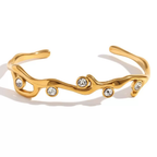 18K Gold-Plated Titanium Steel Cuff Bracelet with Cubic Zirconia